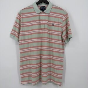 Kiel James Patrick 1982 Polo Shirt Mens Medium Mint Coral Stripe Anchor Logo